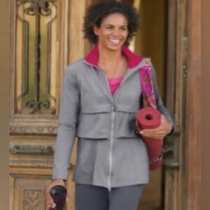ATHLETA Retro Renew SMALL Gray Flirty Jacket With Tiered Ruffle Layers Twirly